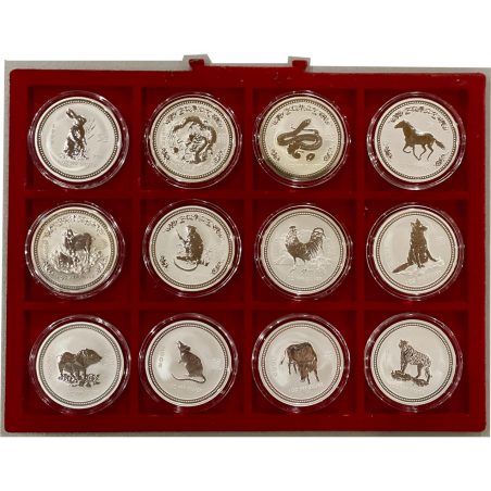Colección 12 Monedas onza de plata 1$ Australia Lunar Serie I. 1999/2010