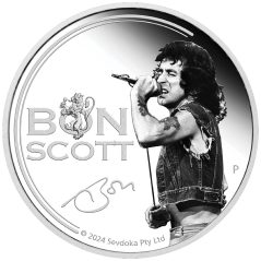 Moneda onza de plata 1$ Tuvalu 2024 AC/DC. BONN SCOTT .  - 1