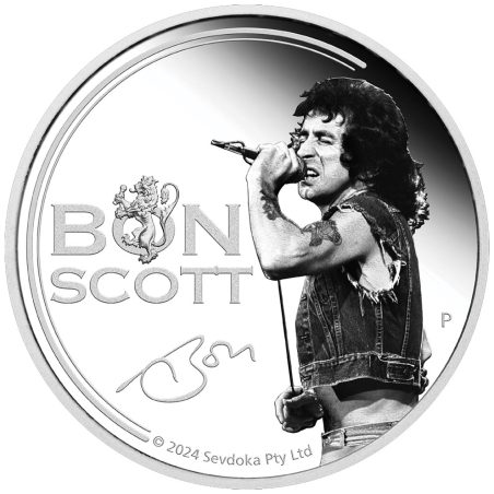 Moneda onza de plata 1$ Tuvalu 2024 AC/DC. BONN SCOTT .  - 1
