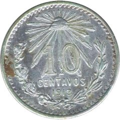 Moneda de plata 10 Centavos México 1913.  - 1