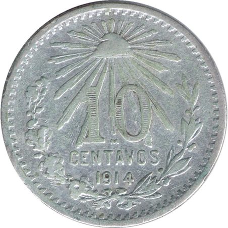 Moneda de plata 10 Centavos México 1914.  - 1