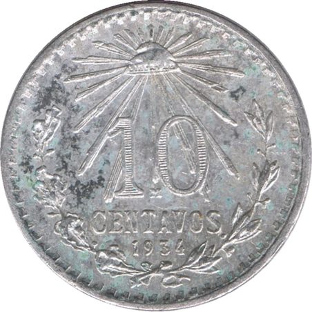 Moneda de plata 10 Centavos México 1934.  - 1