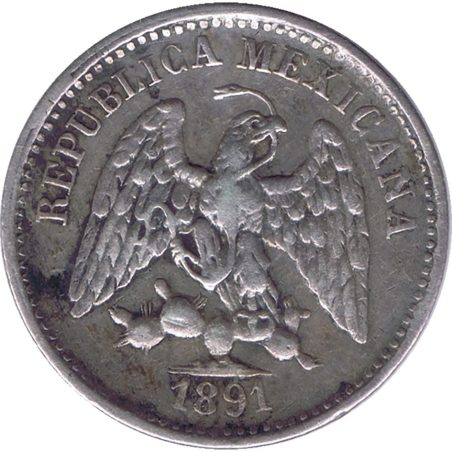 Moneda de plata 5 Centavos México 1891 MoM.  - 1