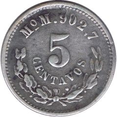 Moneda de plata 5 Centavos México 1891 MoM.