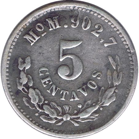 Moneda de plata 5 Centavos México 1891 MoM.