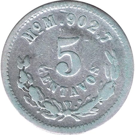 Moneda de plata 5 Centavos México 1892 MoM.