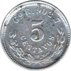 Moneda de plata 5 Centavos México 1899 Guanajuato.