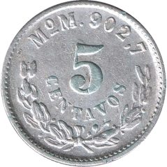 Moneda de plata 5 Centavos México 1903 MoM.