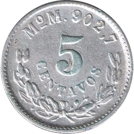 Moneda de plata 5 Centavos México 1903 MoM.