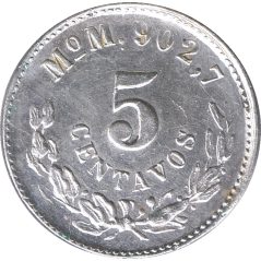 Moneda de plata 5 Centavos México 1904 MoM.