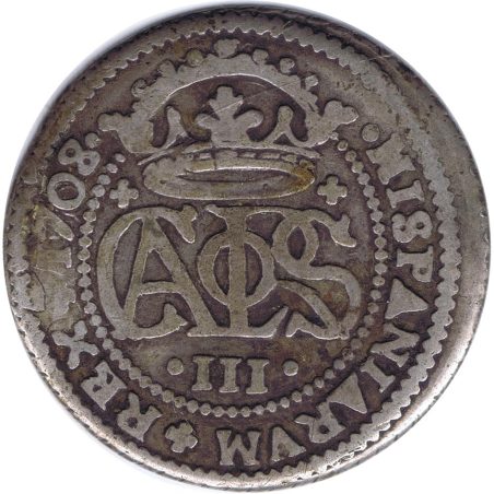 Moneda de plata 2 Reales 1708 Carlos III Barcelona.  - 1