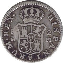 Moneda de plata 2 Reales 1777 Carlos III. Madrid.