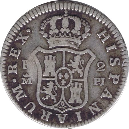 Moneda de plata 2 Reales 1777 Carlos III. Madrid.