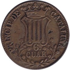 Moneda Isabel II 6 cuartos 1841 Cataluña  - 1