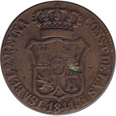 Moneda Isabel II 6 cuartos 1841 Cataluña