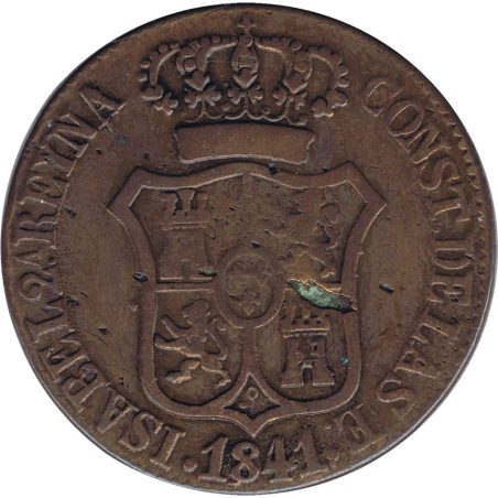 Moneda Isabel II 6 cuartos 1841 Cataluña