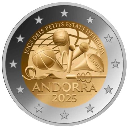 moneda conmemorativa 2 euros Andorra 2025 Jocs Petits Estats.  - 1
