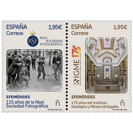4849/50 Efemérides. 175 años del Instituto geológico y Minero de España. 125 años de la Real Sociedad Fotográfica.  - 1