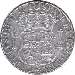 Moneda 8 Reales 1768 Carlos III Méjico MF. Plata.