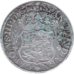 Moneda 8 Reales 1770 Carlos III Méjico MF Columnario. Plata.