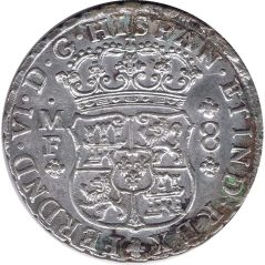 Moneda 8 Reales 1748 Fernando VI Méjico MF Columnario. Plata.