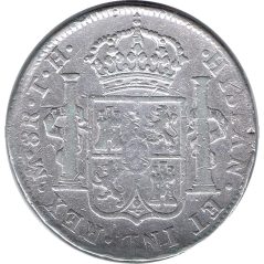 Moneda 8 Reales 1808 Carlos IV Méjico TH. Plata.