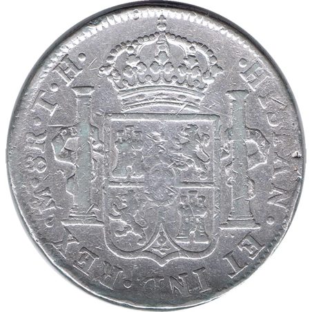 Moneda 8 Reales 1808 Carlos IV Méjico TH. Plata.