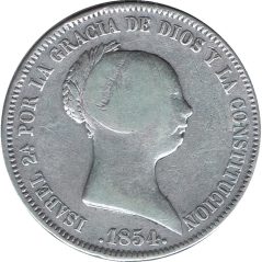 Moneda 20 Reales 1854 Isabel II Madrid. Plata.  - 1