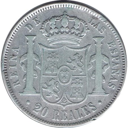 Moneda 20 Reales 1854 Isabel II Madrid. Plata.