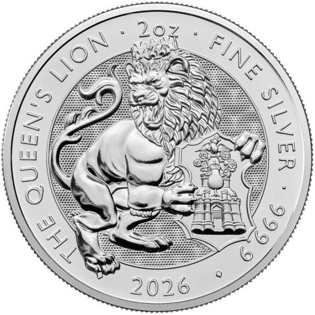 Moneda 2 onzas de plata Inglaterra 5 Pounds 2026 León de la Reina.  - 1