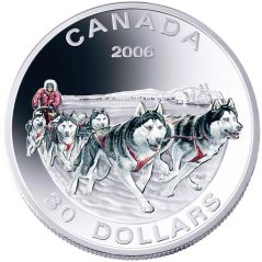 Moneda de plata 30 $ Canadá 2006 Trineo de perros Huskies  - 1
