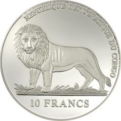 Moneda de plata 10 Francs Congo Guardia Suiza. Color