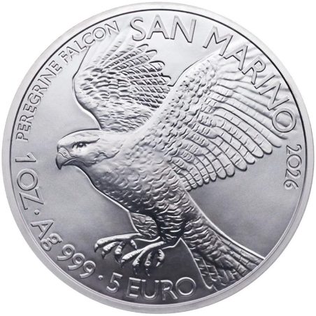 Moneda onza de plata 5€ San Marino 2026 Halcón Peregrino.  - 1