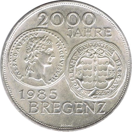Moneda de plata 500 schillings Austria 1985 2000 Años Bregenz.  - 1
