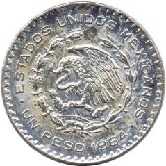 Moneda de plata 1 peso México 1964 Morelos.