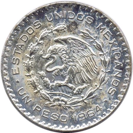 Moneda de plata 1 peso México 1964 Morelos.