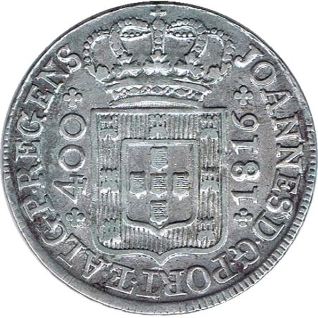 Moneda de plata 400 Reis Portugal 1816 Joao Principe Regente.  - 1