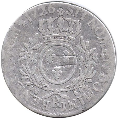 Moneda de plata 1 ECU Francia 1726 Luis XV Orleans.