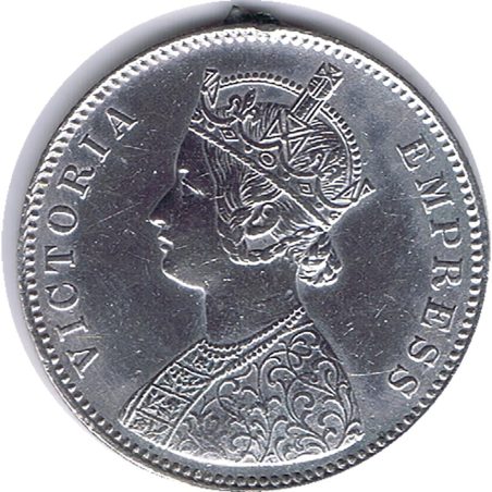 Moneda de plata 1 rupia India Británica 1885. Marca engarce.  - 1