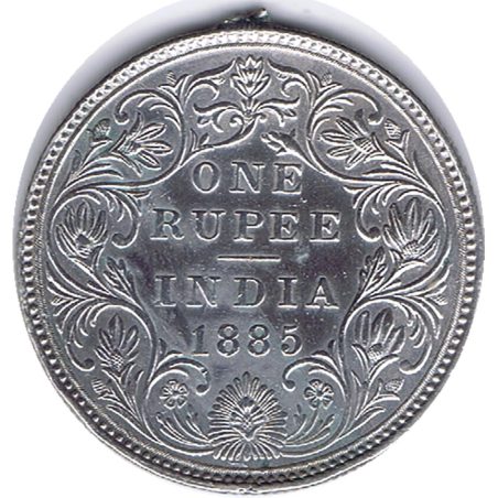Moneda de plata 1 rupia India Británica 1885. Marca engarce.
