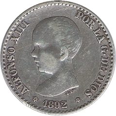 50 céntimos Plata 1892 *92 Alfonso XIII PG M.  - 1