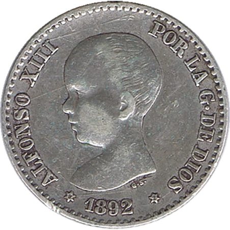 50 céntimos Plata 1892 *92 Alfonso XIII PG M.  - 1