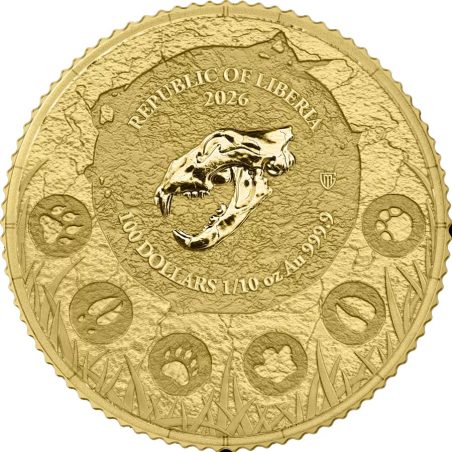 Moneda 1/10 oz. de oro 100 Dollars Liberia 2026 León Cavernario.
