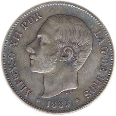 5 Pesetas Plata 1885 *87 Alfonso XII MS M  - 1