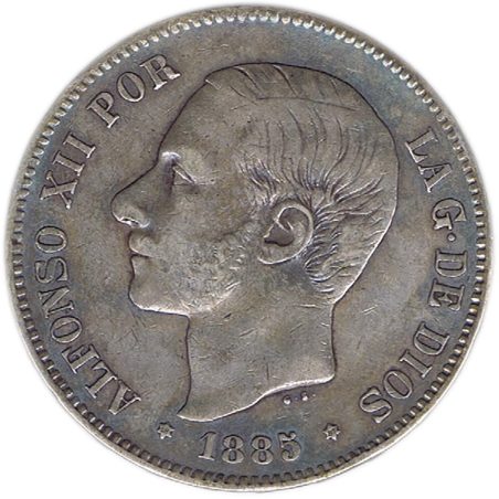 5 Pesetas Plata 1885 *87 Alfonso XII MS M  - 1