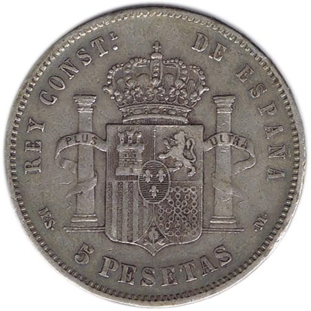 5 Pesetas Plata 1885 *87 Alfonso XII MS M