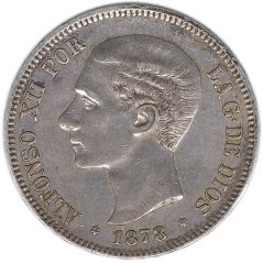 5 Pesetas Plata 1878 *78 Alfonso XII EM M.  - 1