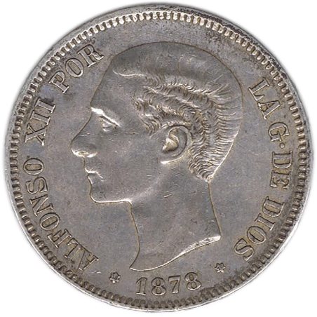 5 Pesetas Plata 1878 *78 Alfonso XII EM M.  - 1