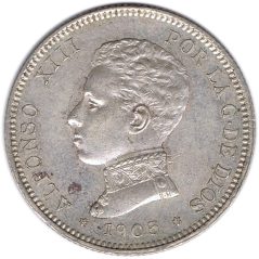 2 Pesetas Plata 1905 *05 Alfonso XIII SM V.  - 1