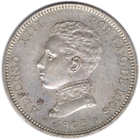 2 Pesetas Plata 1905 *05 Alfonso XIII SM V.  - 1